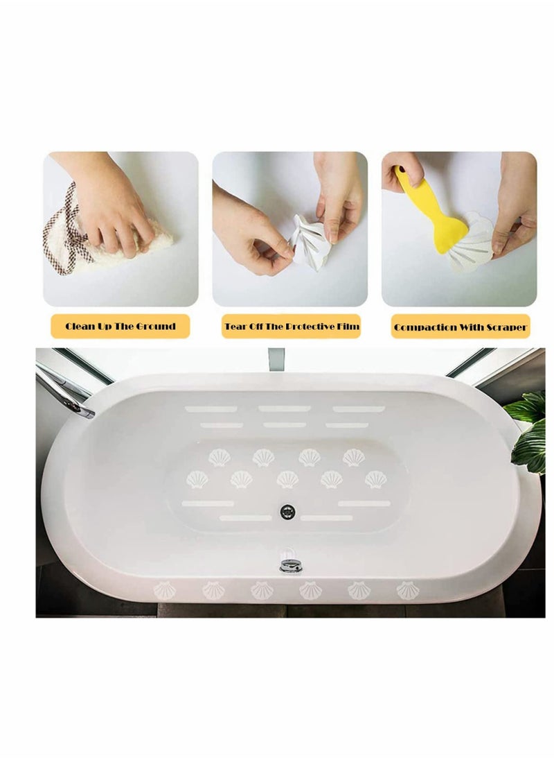 Excefore - Excefore Non-Slip Bath Stickers, Shell Style Self Adhesive Tub Shower Stickers Gravel Texture, Safety Bathroom Tubs Stickers  with Scraper for Bathroom, Pools, Boats, Stairs (18 Pack) - Image 1