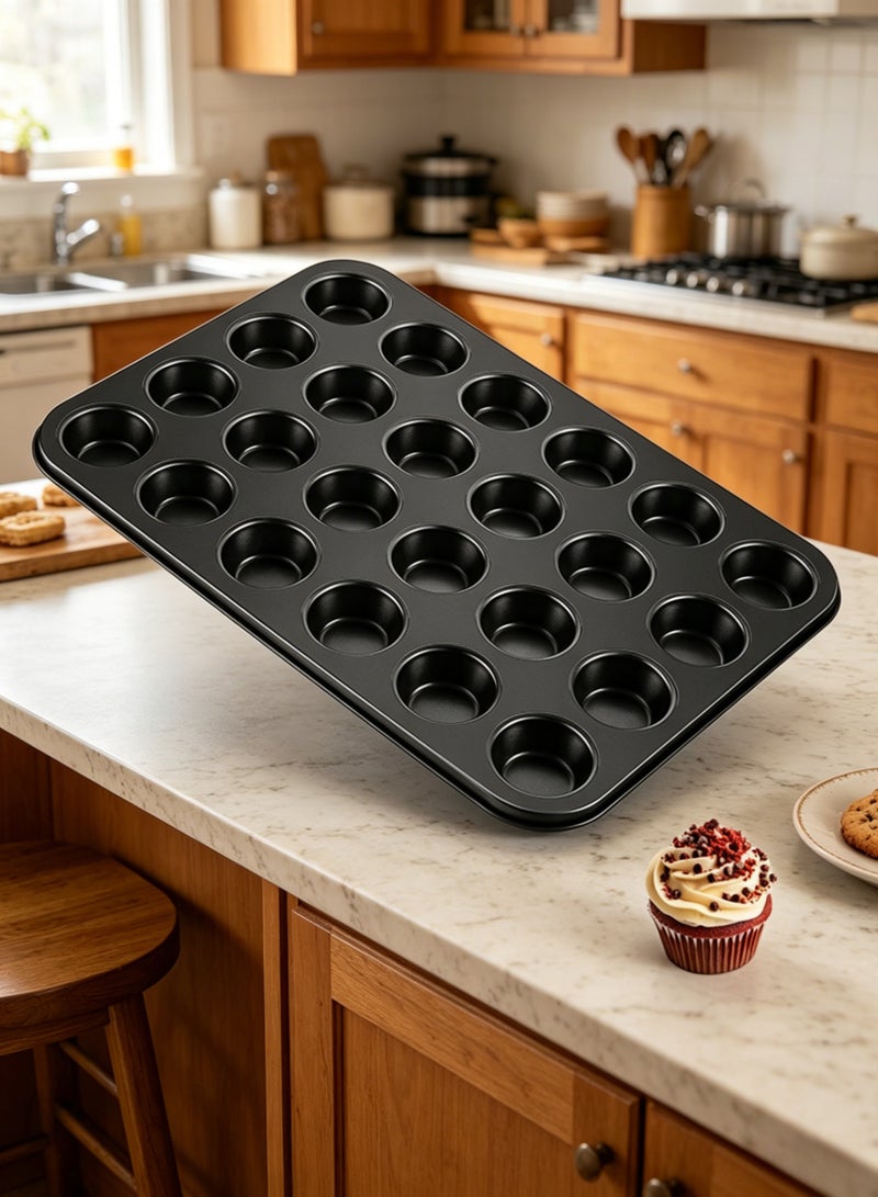 Bukela Nonstick Muffin Pan, Mini Cupcake Pans Set, Muffin Tins for Baking, 24-Cup, Black - Image 1