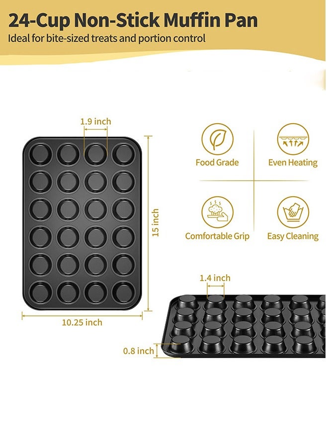 Bukela Nonstick Muffin Pan, Mini Cupcake Pans Set, Muffin Tins for Baking, 24-Cup, Black - Image 2
