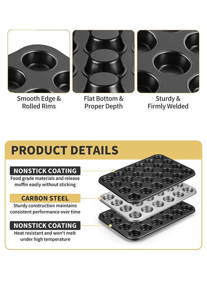 Bukela Nonstick Muffin Pan, Mini Cupcake Pans Set, Muffin Tins for Baking, 24-Cup, Black - Image 3