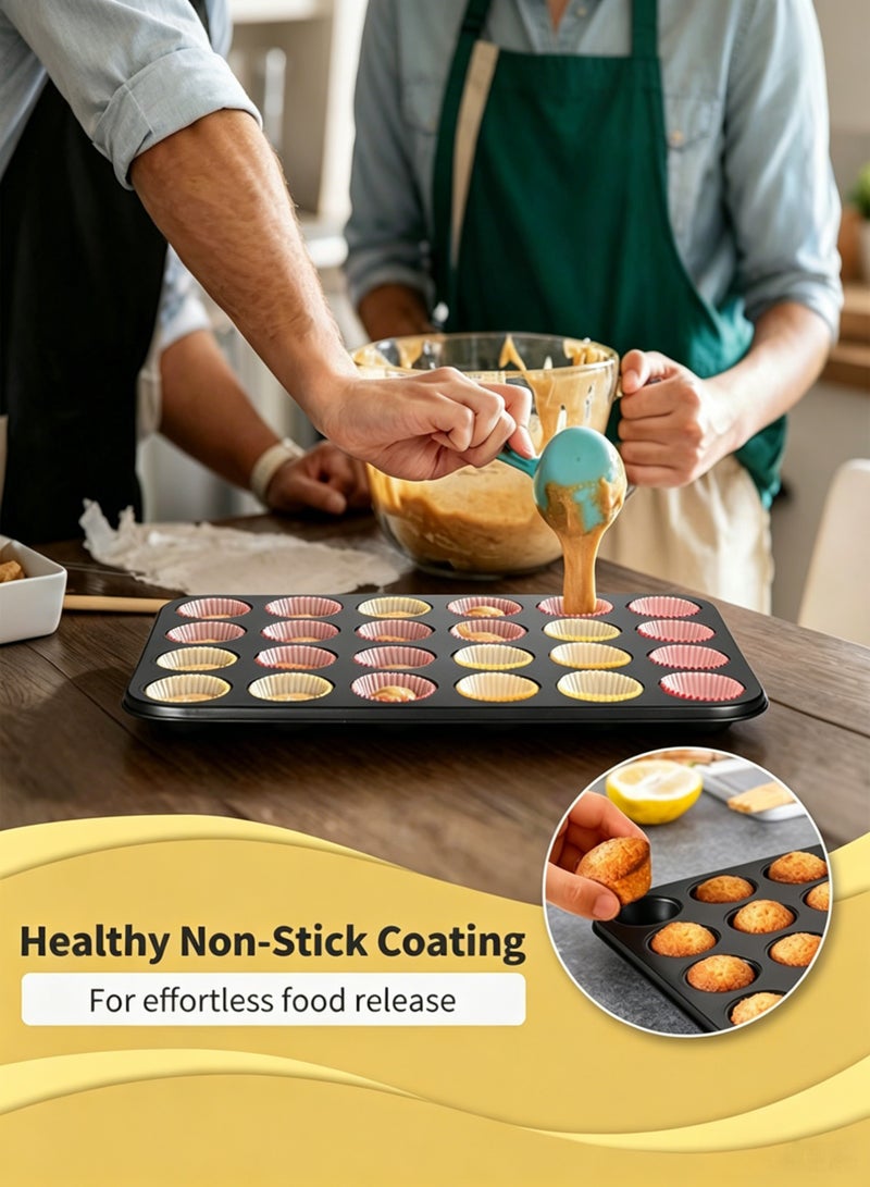 Bukela Nonstick Muffin Pan, Mini Cupcake Pans Set, Muffin Tins for Baking, 24-Cup, Black - Image 5