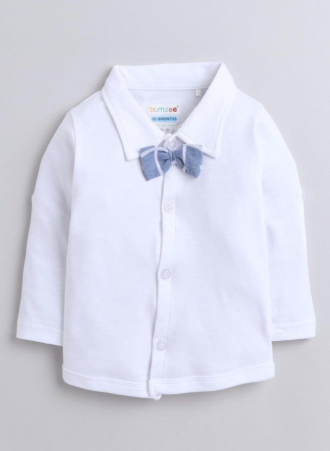 BUMZEE طقم قميص وسترة وشورت للأولاد من بامزي باللونين الأزرق السماوي والأبيض، بأكمام نصفية وربطة عنق مطرزة، مناسب للأعمار من 0 إلى 6 أشهر (Peb8055B-sbl.wht) - Image 2