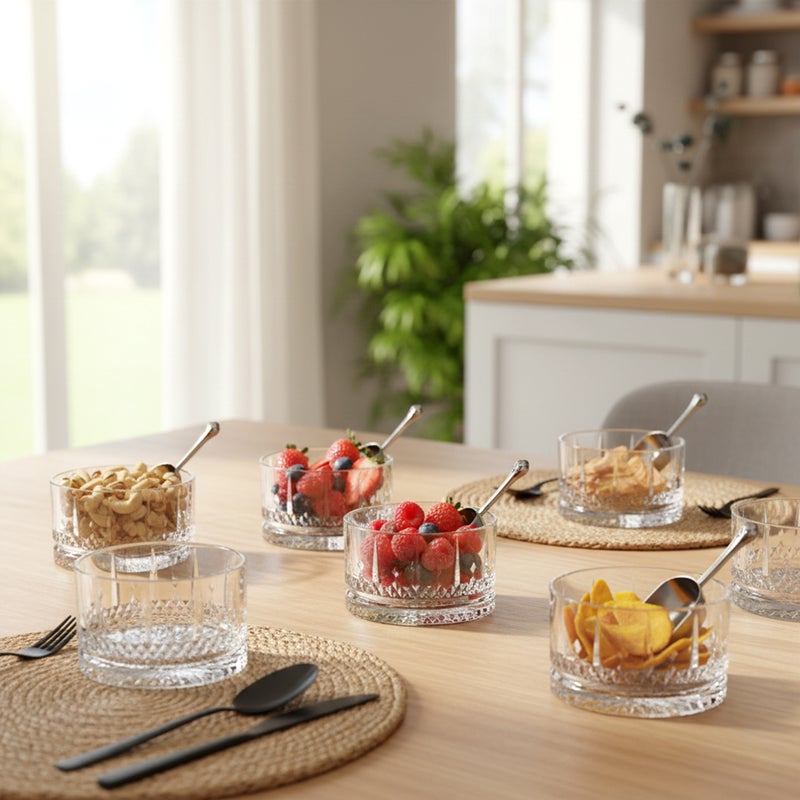 كويزين أرت طقم أوعية زجاجية من كويزين آرت، مكون من 6 قطع، مصنوع من زجاج الصودا والجير ZJ2 | أوعية تقديم شفافة بسعة 220 مل للحلويات والوجبات الخفيفة والحساء | أواني طعام زجاجية شفافة وآمنة للاستخدام مع الطعام، مناسبة للمطبخ وغرفة الطعام. - Image 3