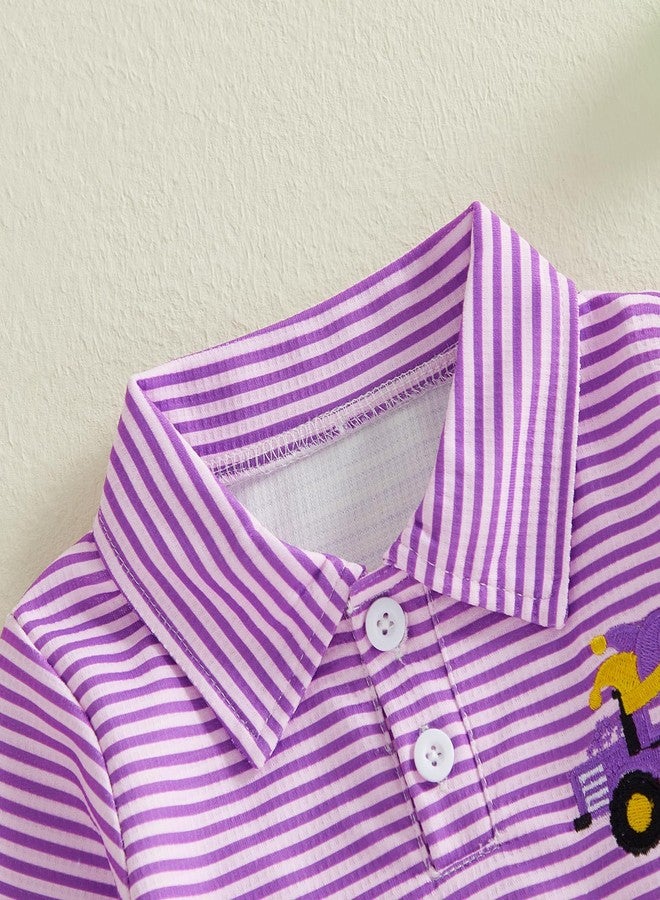 GOOCHEER Toddler Baby Boy Mardi Gras Outfit Carnival Striped Long Sleeve Polo Shirt Button Up Pullover Top (Purple, 4-5 Years) - Image 4