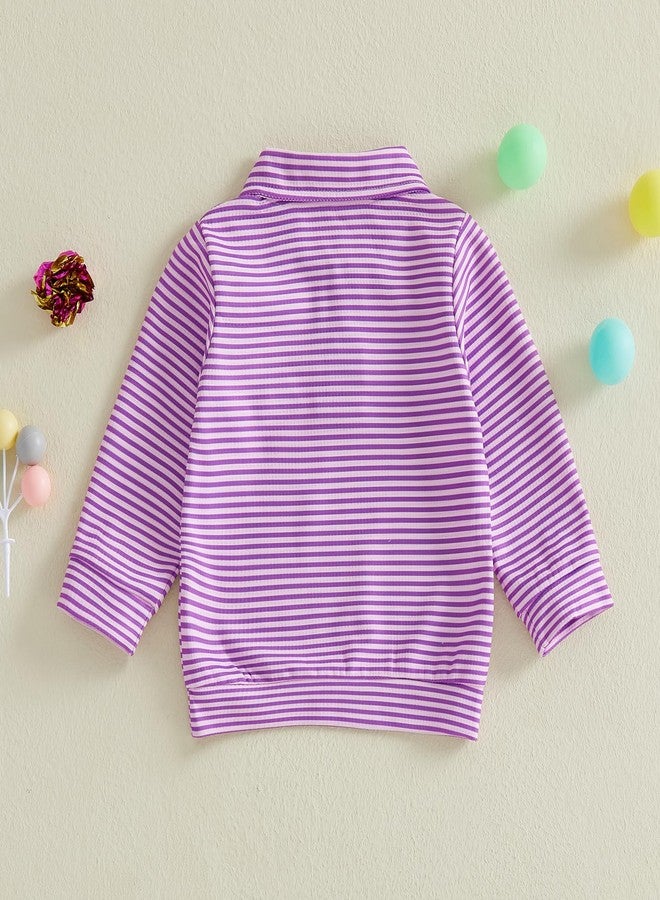 GOOCHEER Toddler Baby Boy Mardi Gras Outfit Carnival Striped Long Sleeve Polo Shirt Button Up Pullover Top (Purple, 4-5 Years) - Image 3