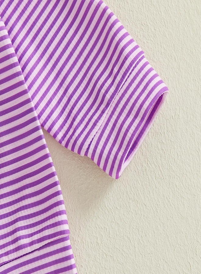GOOCHEER Toddler Baby Boy Mardi Gras Outfit Carnival Striped Long Sleeve Polo Shirt Button Up Pullover Top (Purple, 4-5 Years) - Image 5