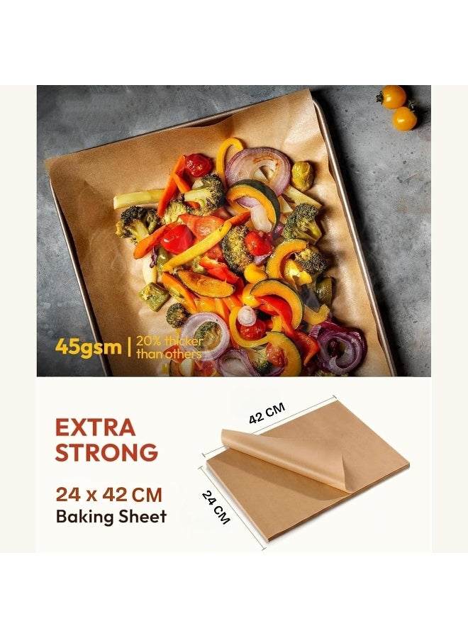 ECVV 50Pcs Parchment Paper Sheets – Non-Stick, Precut, Brown Baking Paper | 24 x 42 CM | for Oven, Air Fryer, Grilling, Steaming, Bread, Cupcakes & Cookies - Image 3