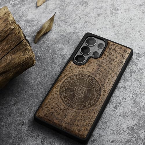 Carveit Magnetic Wooden Case for Samsung Galaxy S26 Ultra Case 2026, TPU Shockproof Cover & Wood Artisan Engraved, Compatible with MagSafe Wireless Chargers (The Shield of Dragons and Awe) Walnut - Image 3