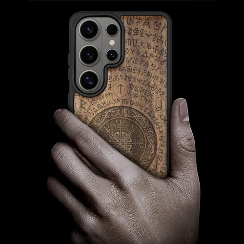 Carveit Magnetic Wooden Case for Samsung Galaxy S26 Ultra Case 2026, TPU Shockproof Cover & Wood Artisan Engraved, Compatible with MagSafe Wireless Chargers (The Shield of Dragons and Awe) Walnut - Image 2