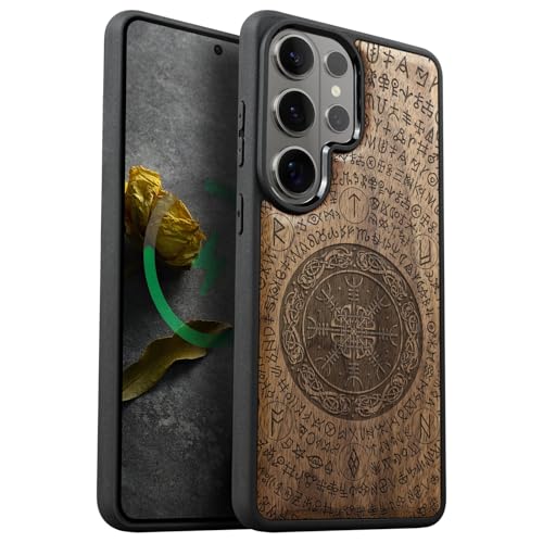 Carveit Magnetic Wooden Case for Samsung Galaxy S26 Ultra Case 2026, TPU Shockproof Cover & Wood Artisan Engraved, Compatible with MagSafe Wireless Chargers (The Shield of Dragons and Awe) Walnut - Image 1