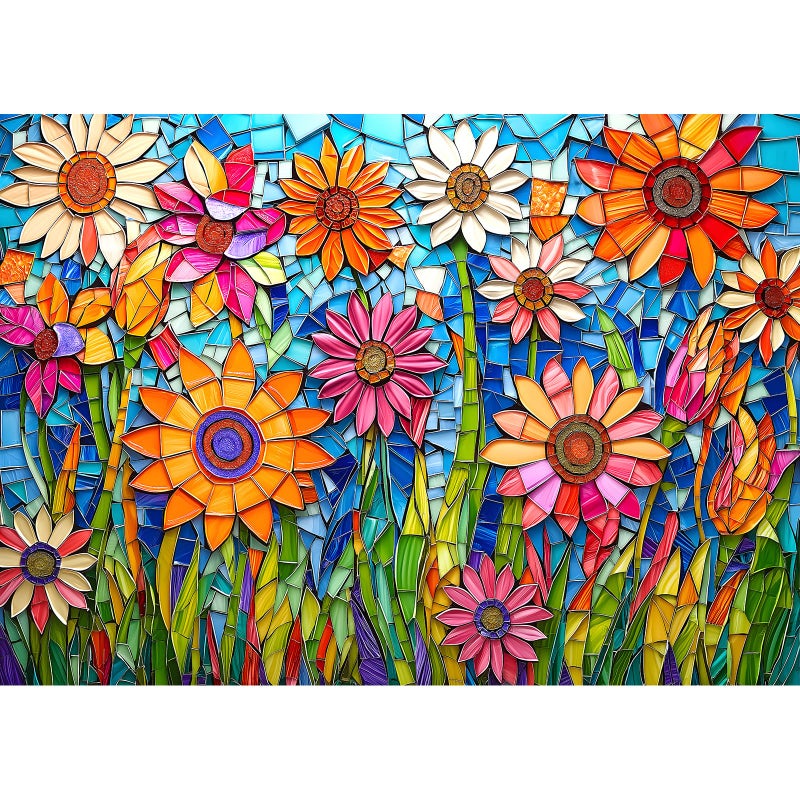 MINIWAN Stained Glass Mosaic Colorful Sunflowers 1000 Piece Jigsaw Puzzle for Adults Vibrant Mosaic Glass Floral Jigsaw Puzzle Gift for Flower Art Lovers 275x197 Inch - Image 3