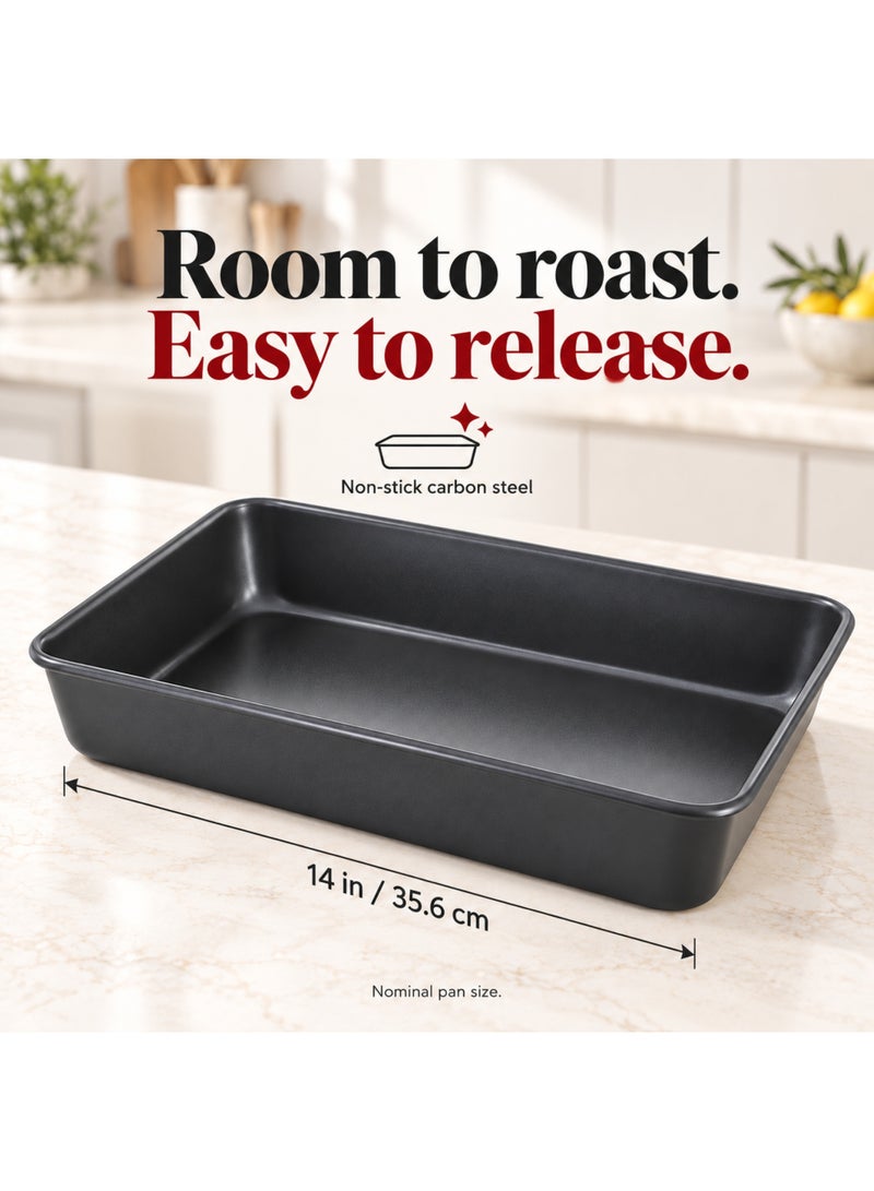 Onida Oneida Bliss 14 Inch Roasting Pan, Heavy-Duty Carbon Steel Bakeware, Whitford Non-Stick Silicone Coating, Oven Safe up to 400°F - Image 5