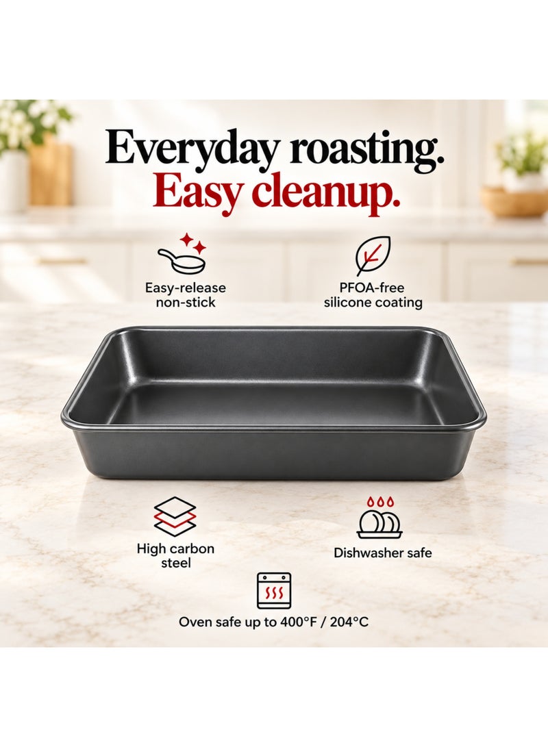 Onida Oneida Bliss 14 Inch Roasting Pan, Heavy-Duty Carbon Steel Bakeware, Whitford Non-Stick Silicone Coating, Oven Safe up to 400°F - Image 2
