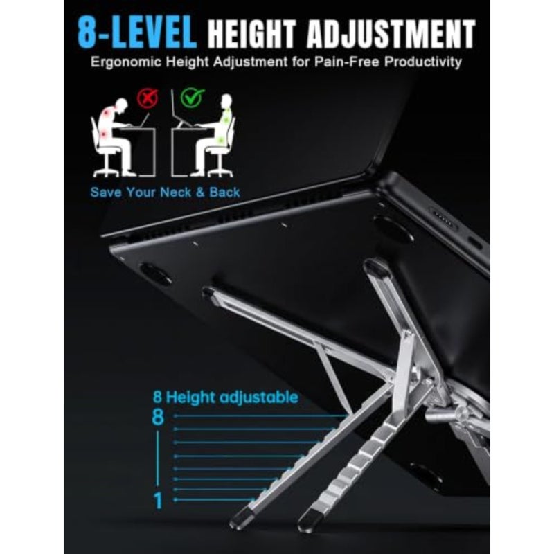 4-in-1 foldable laptop stand magnetic phone holder for travel and vlogging, silver aerospace aluminum, lightweight portable desk mount with N52 MagSafe-compatible tripod handle - Image 3