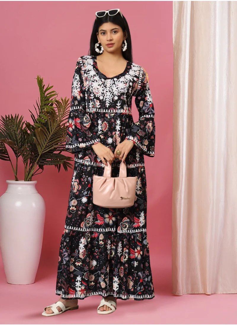 Alaya Hand Embroidered Chikankari A-Line Gathering Pattern Mulmul Cotton Jalabiya-AL3673