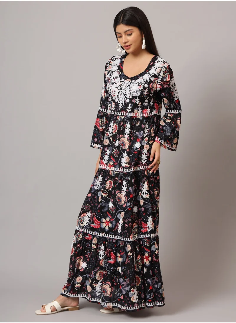 Alaya Hand Embroidered Chikankari A-Line Gathering Pattern Mulmul Cotton Jalabiya-AL3673