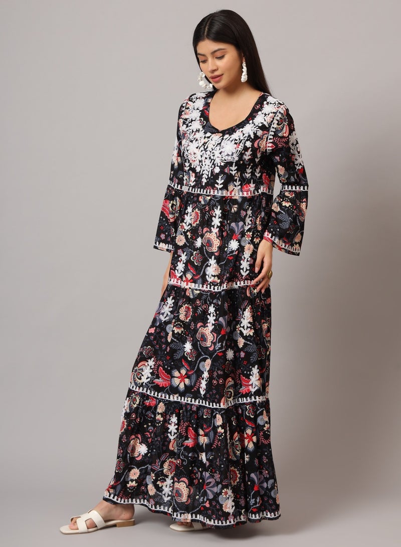 الايا جلابية قطن مولمول مطرزة يدويًا بنمط كشكش - - Image 3