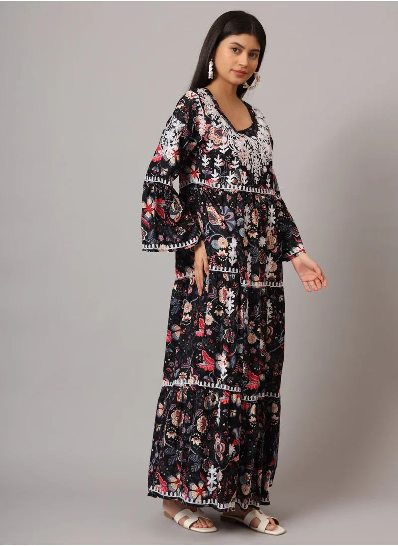 Alaya Hand Embroidered Chikankari A-Line Gathering Pattern Mulmul Cotton Jalabiya-AL3673