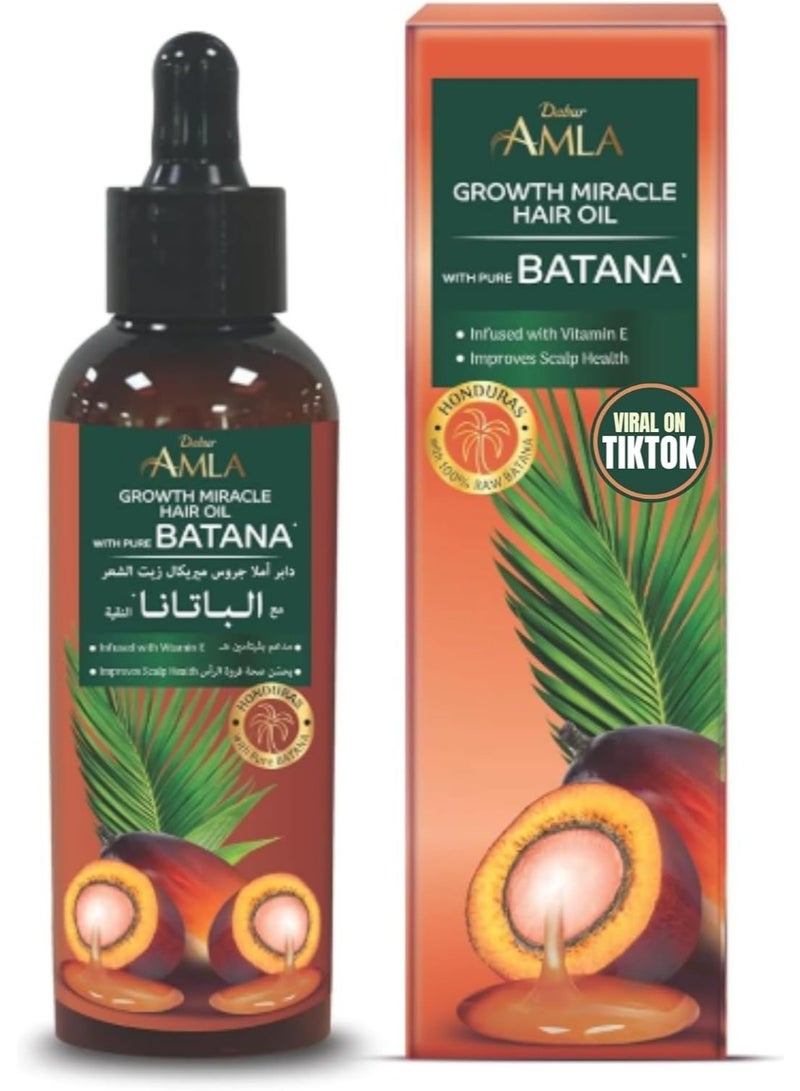 Dabur Amla Pure Batana Growth Miracle Hair Oil – 95ml | With 100% Raw Batana & Vitamin E | Promotes Hair Growth, Prevents Hair Loss & Thinning, Improves Softness and Enhances Shine | Ethically Sourced from Honduras | Suitable for Both Women & Men