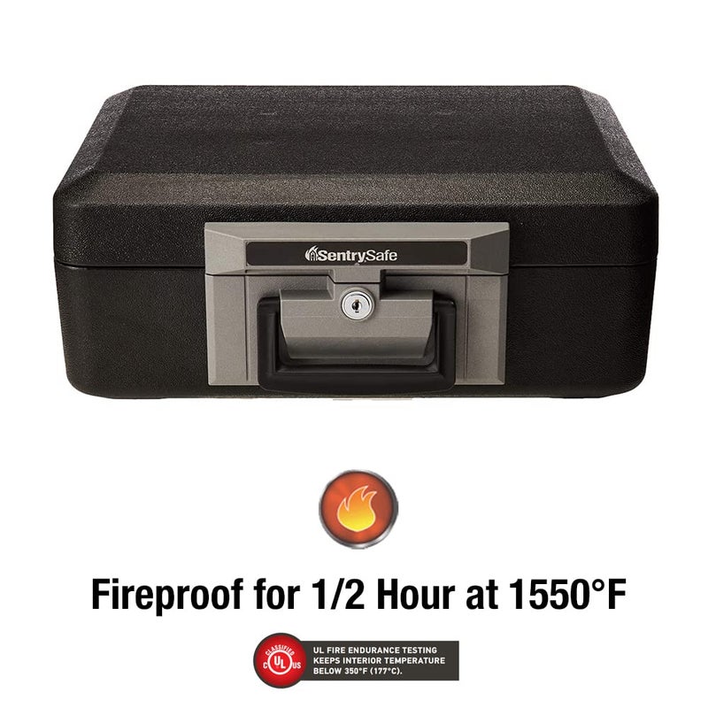 SentrySafe SentrySafe Fireproof Safe Box with Key Lock, Chest Safe with Carrying Handle to Secure Money, Jewelry, Documents, 0.25 Cubic Feet, 6.3 x 15.3 x 12.1 Inches, 1160 - Image 3