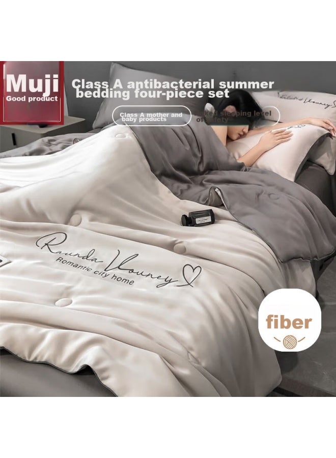 Muji Class A Antibacterial Ice Silk Summer Cooling Quilt Set, Four Pieces, Air Conditioning Quilt, Bed Sheet, Pillowcase, Summer Quilt, 200*230cm - Image 1