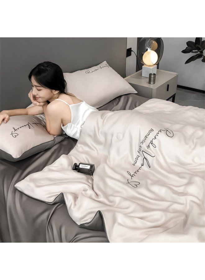 Muji Class A Antibacterial Ice Silk Summer Cooling Quilt Set, Four Pieces, Air Conditioning Quilt, Bed Sheet, Pillowcase, Summer Quilt, 200*230cm - Image 2