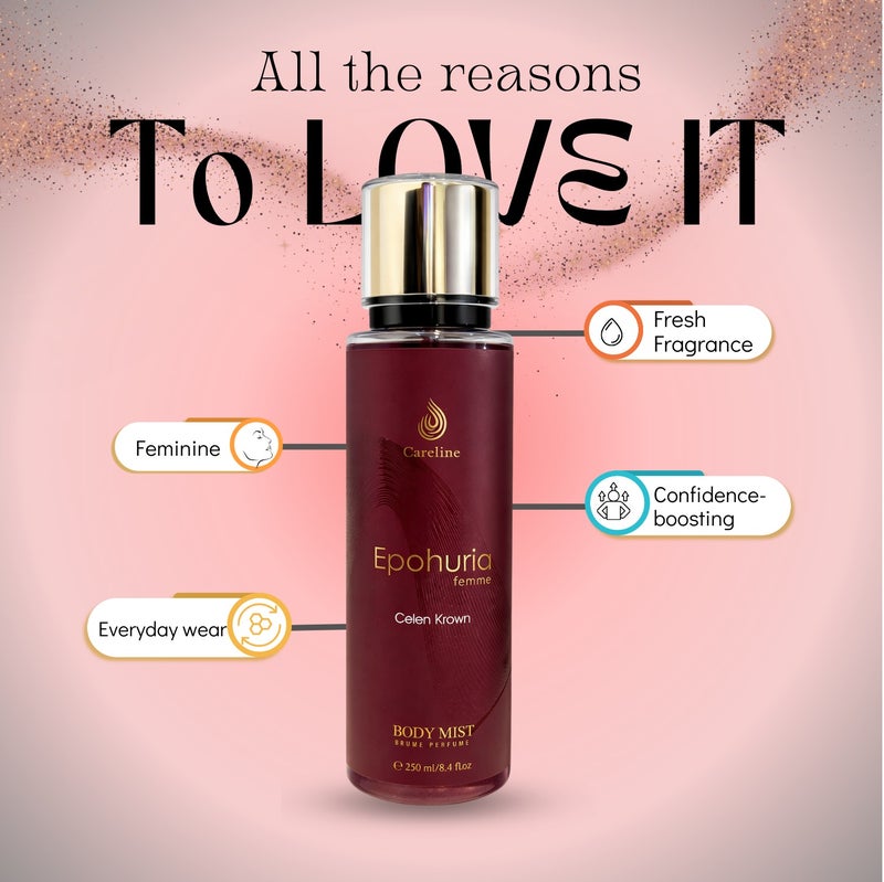 Careline Epohuria Femme Body Mist for Women, Long-Lasting Brume Perfume, 250ml - Image 3
