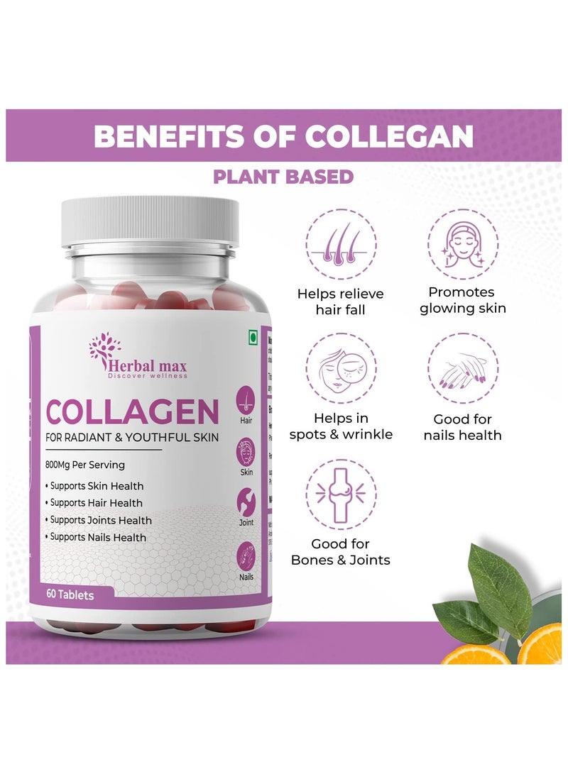 هيربال ماكس الكولاجين لتعزيز إصلاح البشرة وتجديدها لبشرة شابة ومشرقة - 300 قرص 800 ملغ، عبوة من 5 أقراص - Image 3