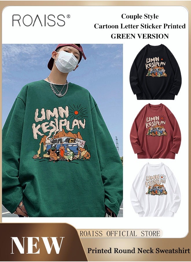 roaiss - Vintage Cartoon Bus Sweatshirt Long-Sleeve Crew Neck Cartoon Print Sweatshirt - Image 1