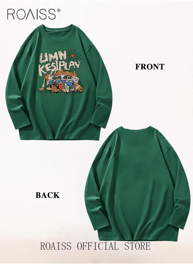 roaiss - Vintage Cartoon Bus Sweatshirt Long-Sleeve Crew Neck Cartoon Print Sweatshirt - Image 1