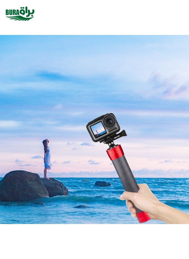 BURAQ - PULUZ 21cm Carbon Fiber Extension Monopod Stick for DJI / MOZA / Feiyu V2 / Zhiyun G5 Gimbal(Red) - Image 1