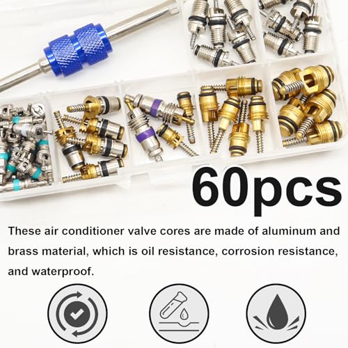 TWTADE 60PCS Car Air Conditioner Valve Core Accessories with Remover Tool Assortment Kit R12 R134a Refrigeration Tire Valve Stem Cores Repair Kit H-021-R12 - Image 4