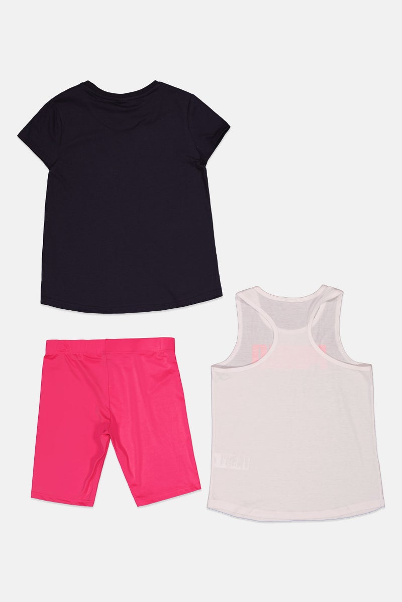 PUMA Kids Girl 3 Pieces Top And Short Set, Black/Pink Combo - Image 2