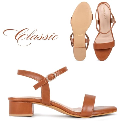 TRASE Women Block Heel Sandals with Ankle Strap, Stylish and Comfortable Design, Perfect for Casual Outings (TAN, 3 UK) - Image 4