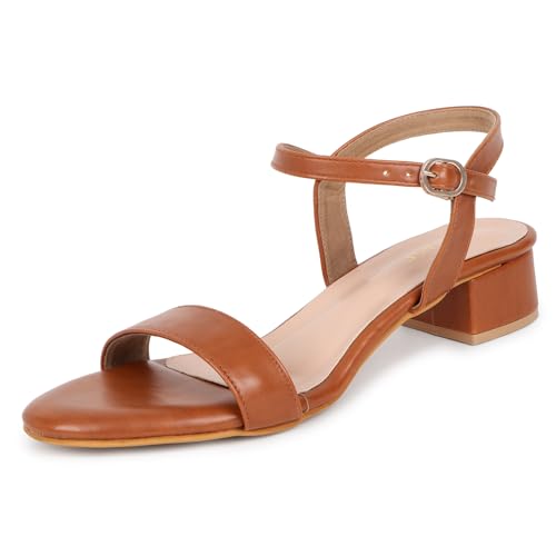 TRASE Women Block Heel Sandals with Ankle Strap, Stylish and Comfortable Design, Perfect for Casual Outings (TAN, 3 UK) - Image 1