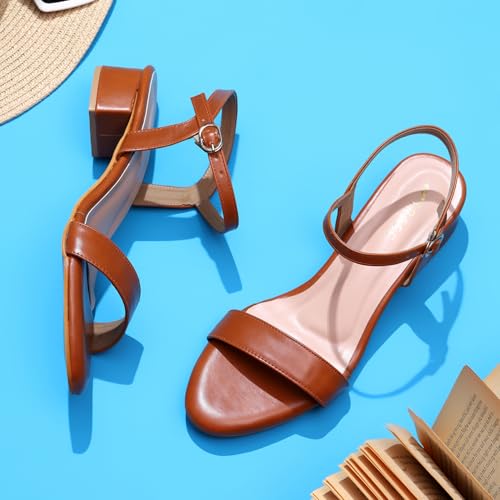 TRASE Women Block Heel Sandals with Ankle Strap, Stylish and Comfortable Design, Perfect for Casual Outings (TAN, 3 UK) - Image 5