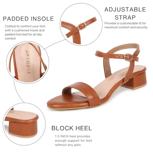 TRASE Women Block Heel Sandals with Ankle Strap, Stylish and Comfortable Design, Perfect for Casual Outings (TAN, 3 UK) - Image 2