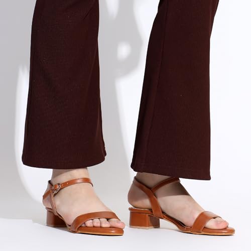 TRASE Women Block Heel Sandals with Ankle Strap, Stylish and Comfortable Design, Perfect for Casual Outings (TAN, 3 UK) - Image 3
