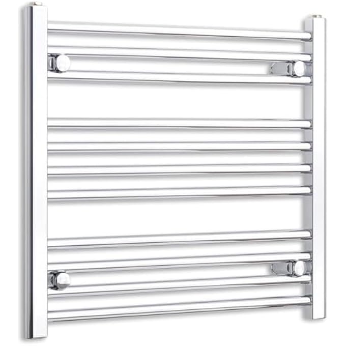 450MM WIDE 600MM HIGH CHROME HEATED TOWEL RAIL STRAIGHT FLAT BATHROOM WARMER RADIATOR RACK CENTRAL HEATING - Image 2