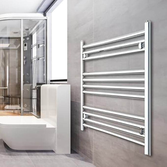 450MM WIDE 600MM HIGH CHROME HEATED TOWEL RAIL STRAIGHT FLAT BATHROOM WARMER RADIATOR RACK CENTRAL HEATING - Image 1