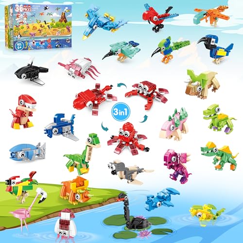 LINAYE 36 Packs Party Favors for Kids 108 Models Mini Animals Dinosaur Building Blocks Set Toys for Kids Easter Stuffers Fillers Birthday Valentines Day Gifts Classroom Prizes for Boys Girls - Image 1