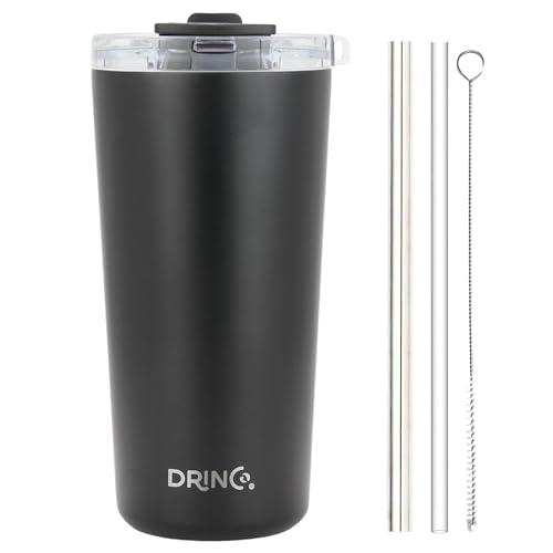 Drinco - 20 oz Stainless Steel Tumbler | Double Walled Vacuum Insulated Mug With Lid, 2 Straws, For Hot & Cold Drinks (20oz Black, 20oz) - Image 2