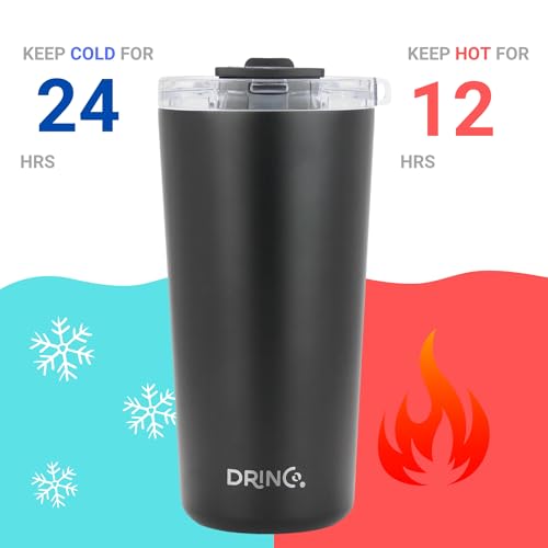 Drinco - 20 oz Stainless Steel Tumbler | Double Walled Vacuum Insulated Mug With Lid, 2 Straws, For Hot & Cold Drinks (20oz Black, 20oz) - Image 4