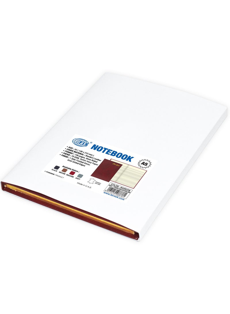 FIS Golden Notebook Bonded Leather, Size A5, Italian Ivory Paper, 70 GSM, 196 Pages, 8 mm Ruled, 1 Side Padded Cover, Gold Gilded Edges, Colour Maroon - FSNB1SA5GIVBLMR - Image 4