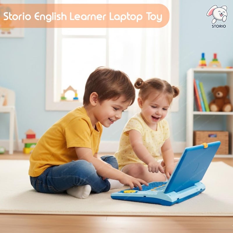 Storio لعبة لابتوب تعليمية للأطفال للصبيان والبنات من عمر 2-5 سنوات | لعبة كمبيوتر ممتعة | تعلم الأبجدية، الحروف، الكلمات، الأرقام، الألعاب، الموسيقى والمنطق | لعبة تعليمية تفاعلية - أزرق - Image 2