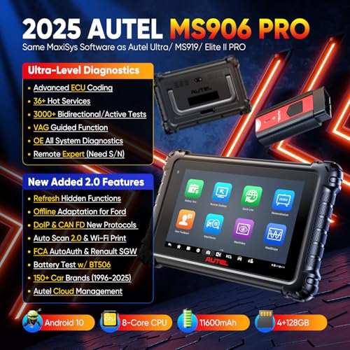 Autel MaxiSYS MS906 PRO Scanner, 2025 MS906PRO V2.0 Same as MS906 MAX, 3000+ Bidirectional Diagnostic Scan Tool Up of MP900BT MS906BT MS908 MK908, CAN FD DoIP, 36+ Service, Auto Scan 2.0, Active Tests - Image 2