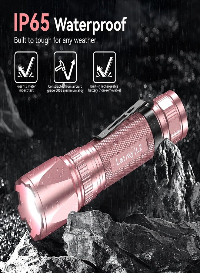 LETMY Rechargeable Flashlights High Lumens, 2 Pack 2000 Lumens Bright LED Tactical Flashlight, 3 Modes Samll Powerful Flash Lights with Clip, Waterproof Flashlights for Home Emergency Camping (Pink) - Image 5