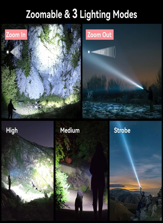 LETMY Rechargeable Flashlights High Lumens, 2 Pack 2000 Lumens Bright LED Tactical Flashlight, 3 Modes Samll Powerful Flash Lights with Clip, Waterproof Flashlights for Home Emergency Camping (Pink) - Image 4