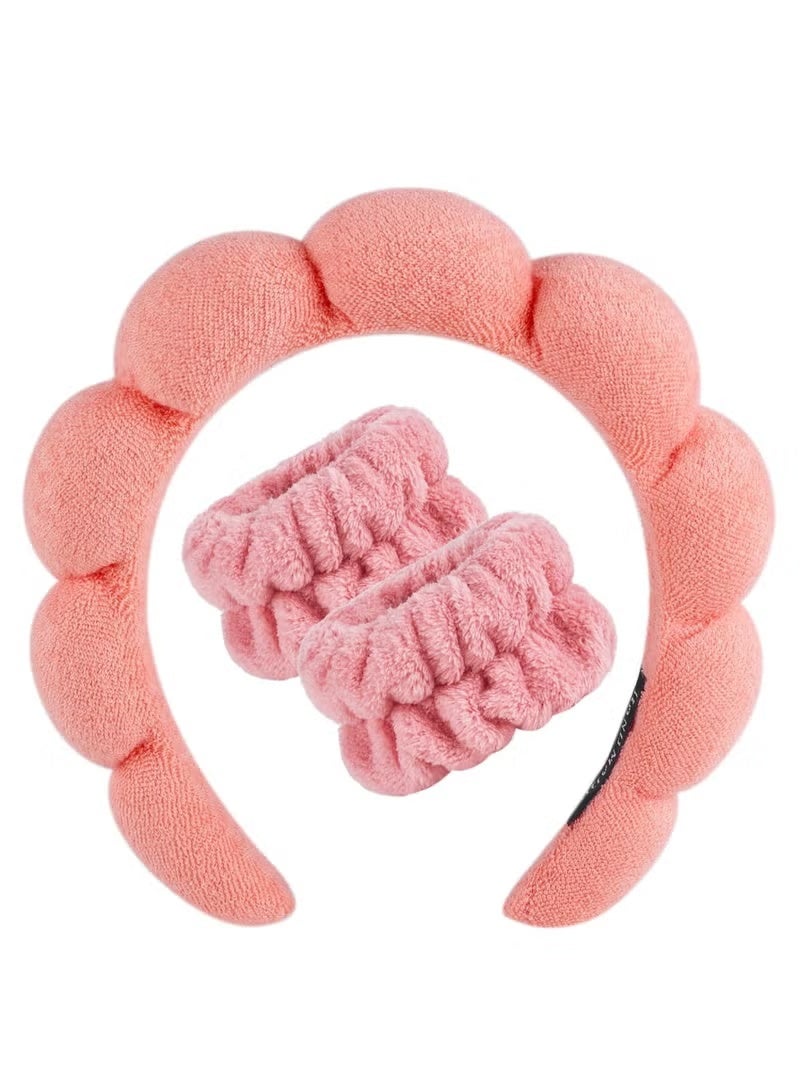 Spa Headband and Wristband Set, Terry Cloth Soft Puffy Hairband with Non-Slip Design for Facial Cleansing and Skincare - Image 1
