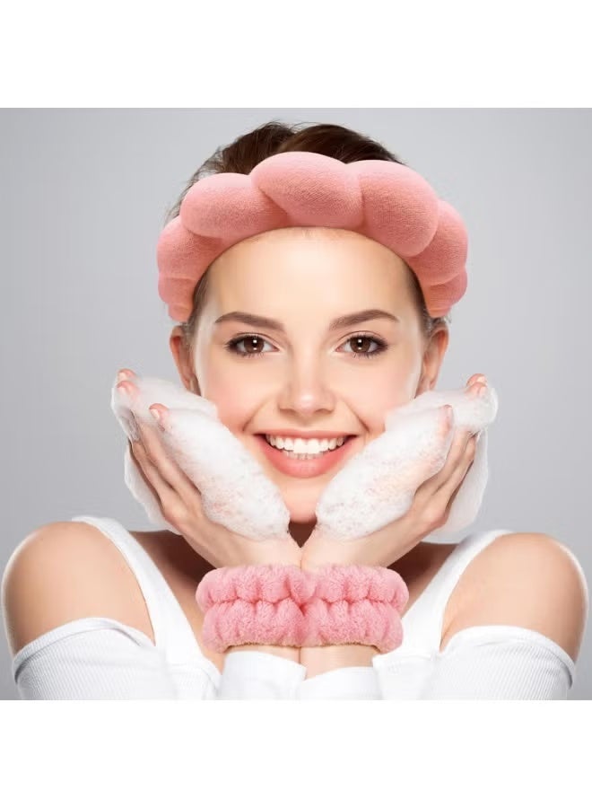 Spa Headband and Wristband Set, Terry Cloth Soft Puffy Hairband with Non-Slip Design for Facial Cleansing and Skincare - Image 2